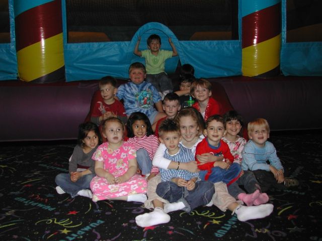 Kevin and friends at Pump It Up for his 5th birthday party