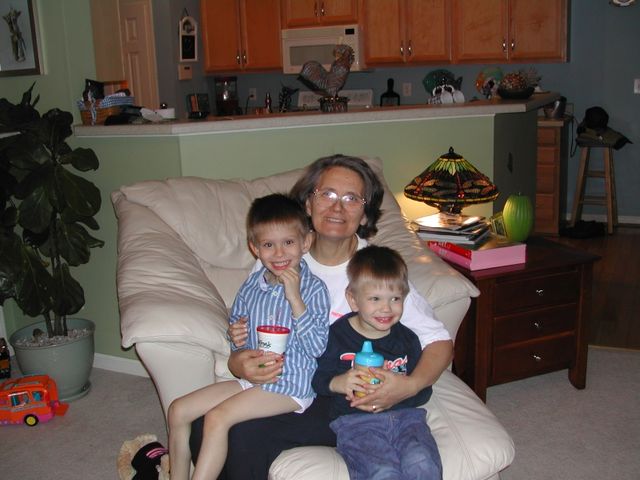 Grandma (Gina) with Kevin and Ryan in the living room
