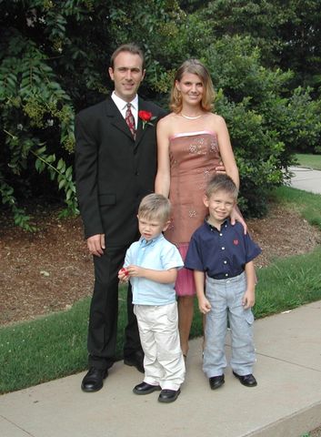 Matt, Dani, Kevin, and Ryan outside church after Satish Raj's wedding