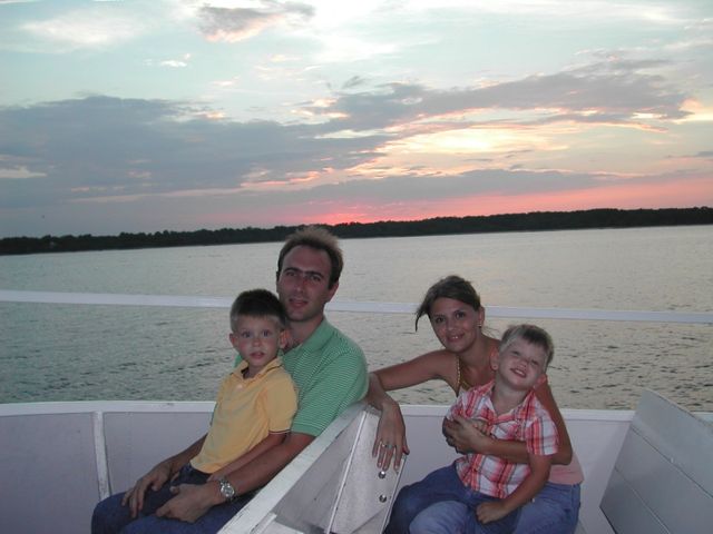Matt, Dani, Kevin, and Ryan on a sunset cruise from Harbour Town, Hilton Head, SC
